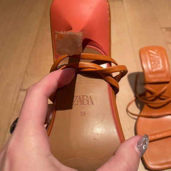 ZARA Heels Tied Lace up Strappy Sandals Orange 39/8.5 - Picture 5 of 5